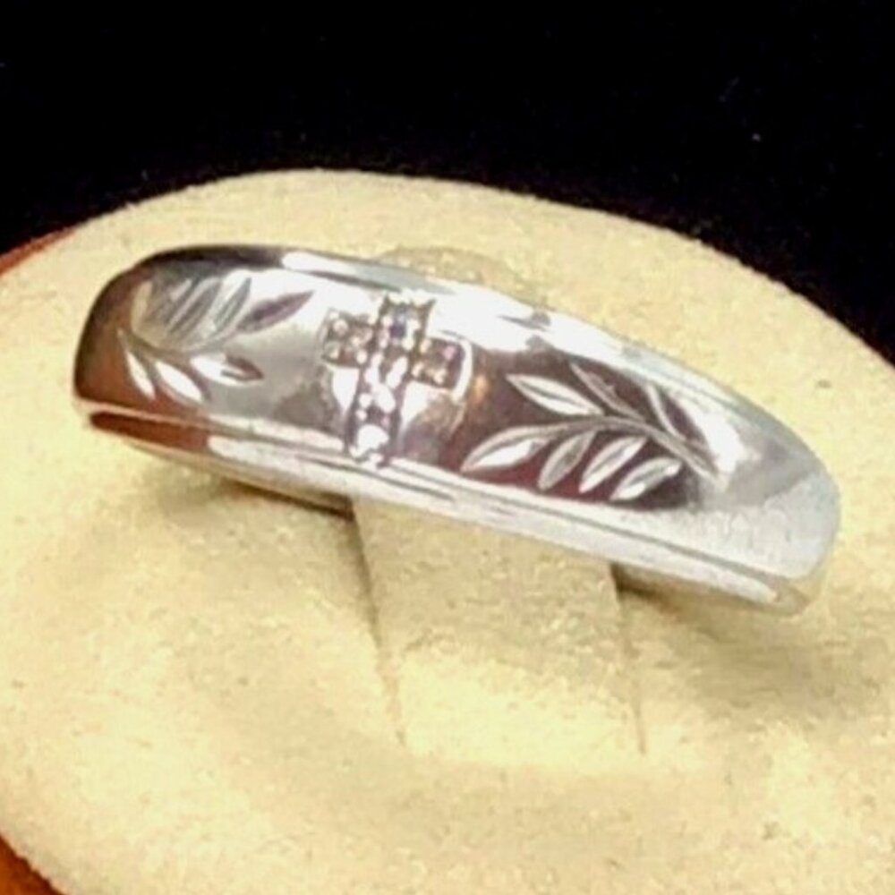 Men’s Sterling Silver Ring Diamonds Size 10.25